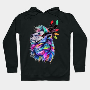 Colorful Lion Face Aztec Hoodie